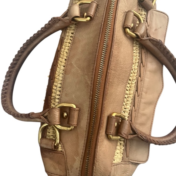 Rebecca Minkoff Straw & Leather Satchel Bag • Tan Black Raffia - Picture 3 of 7